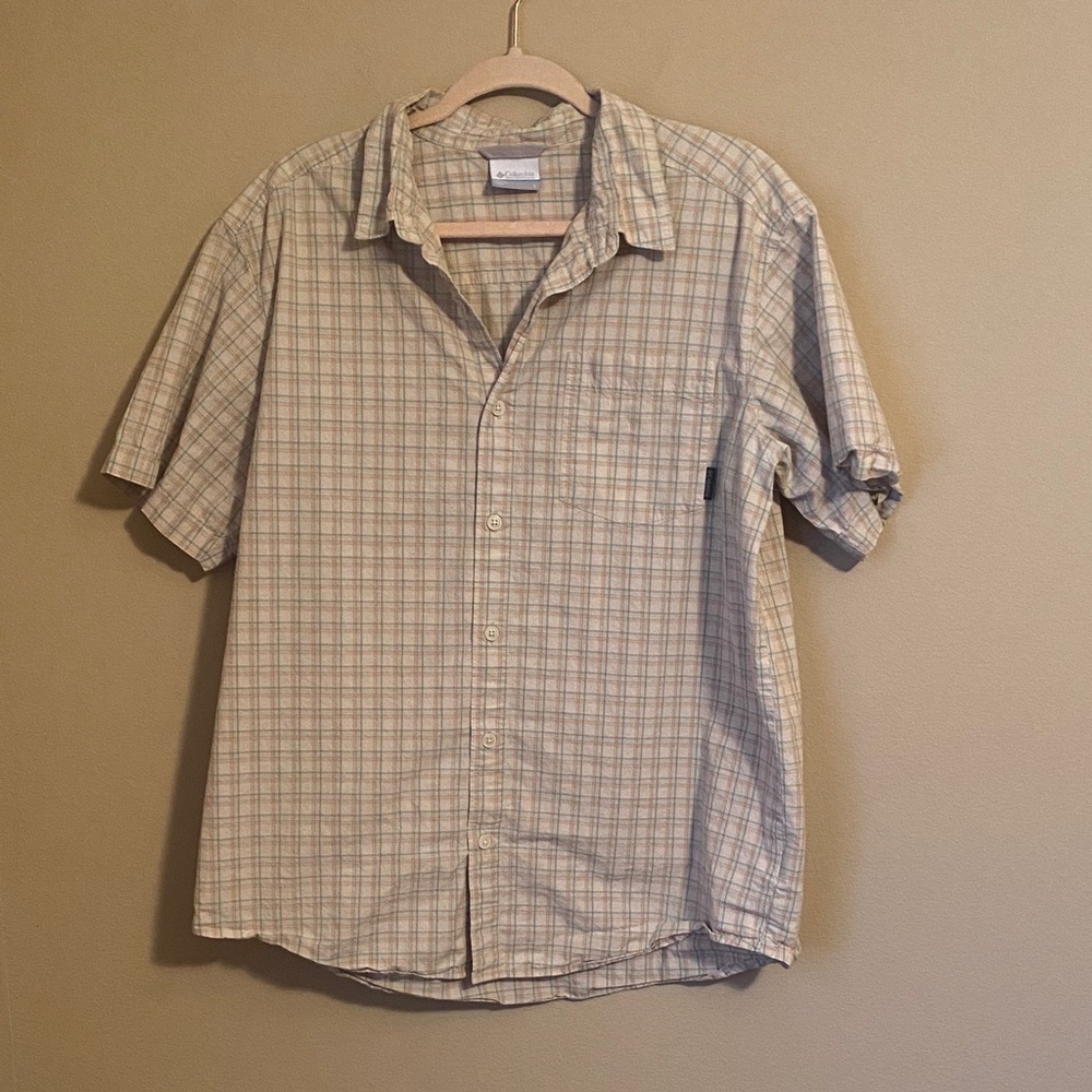 Men’s Columbia Plaid Cotton Lightweight Button Down Short Sleeve Large